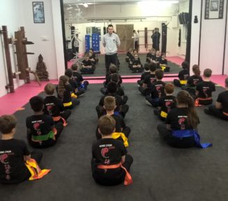 Children are attentive and keen to learn even before the class starts. A fun based Q and A session before the session begins helps focus and martial arts knowledge.